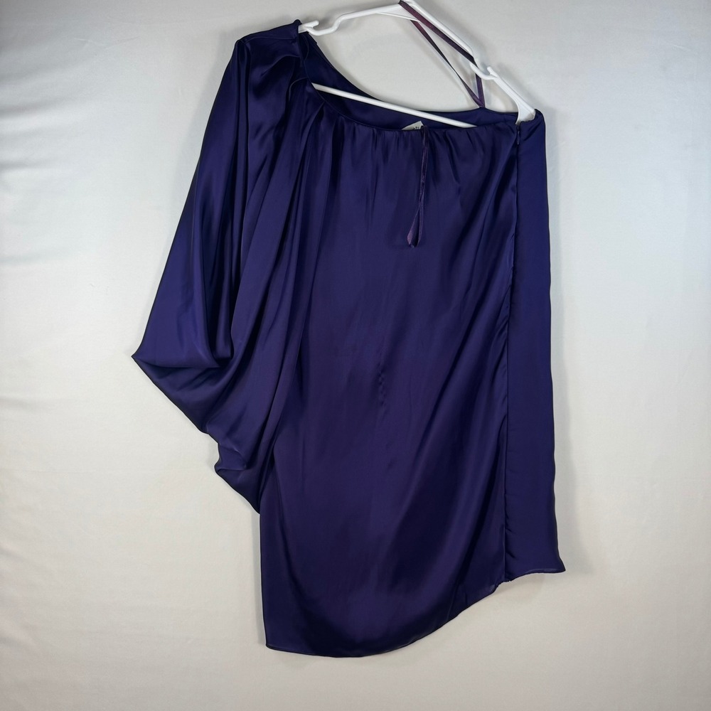 Cache Womens Purple One Shoulder Draped Satin Cocktail Dress Size 2 Asymmetrical